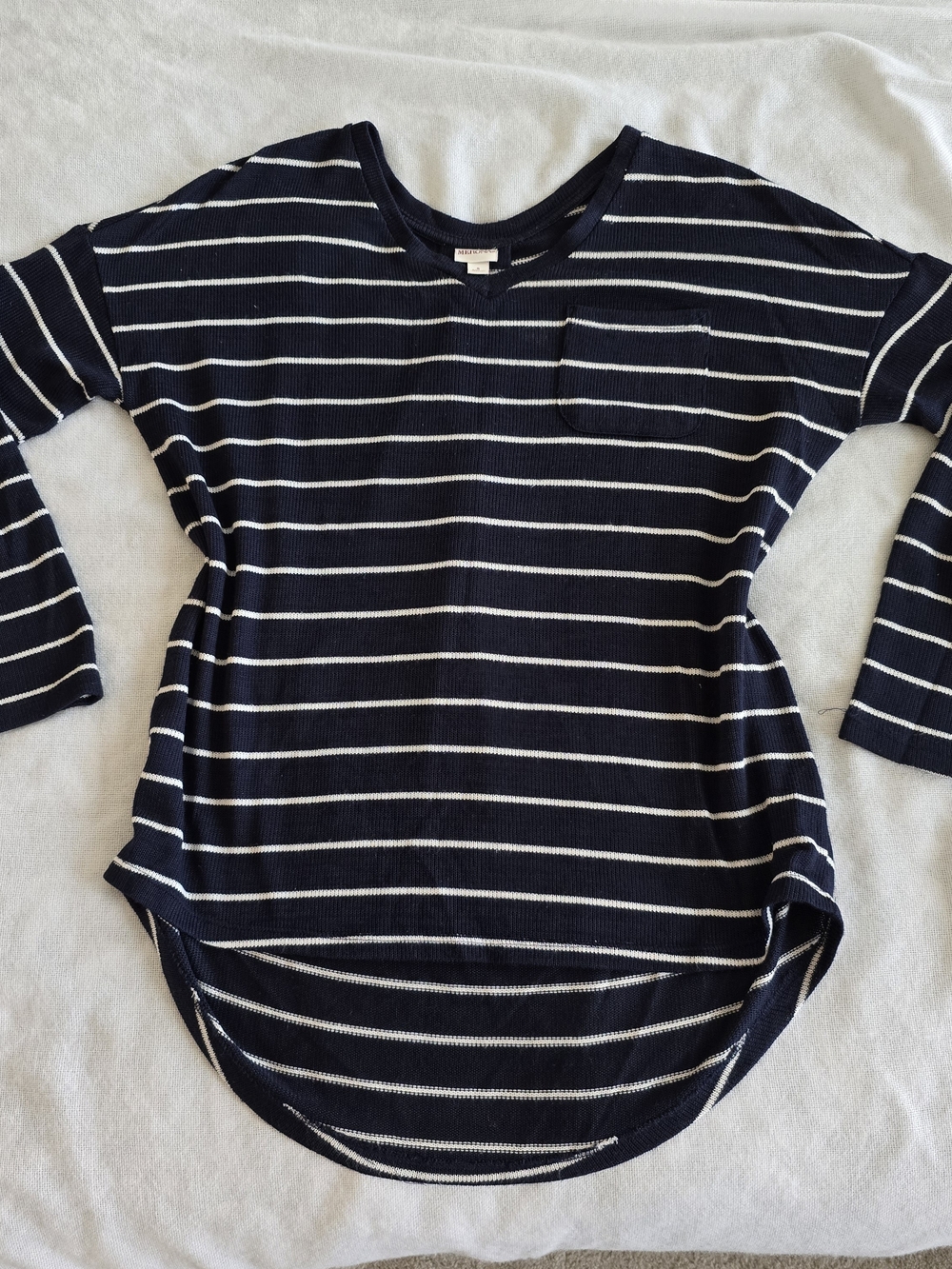 Merona Navy and White Striped Oversized Long Sleeve Scoop-Hem Top